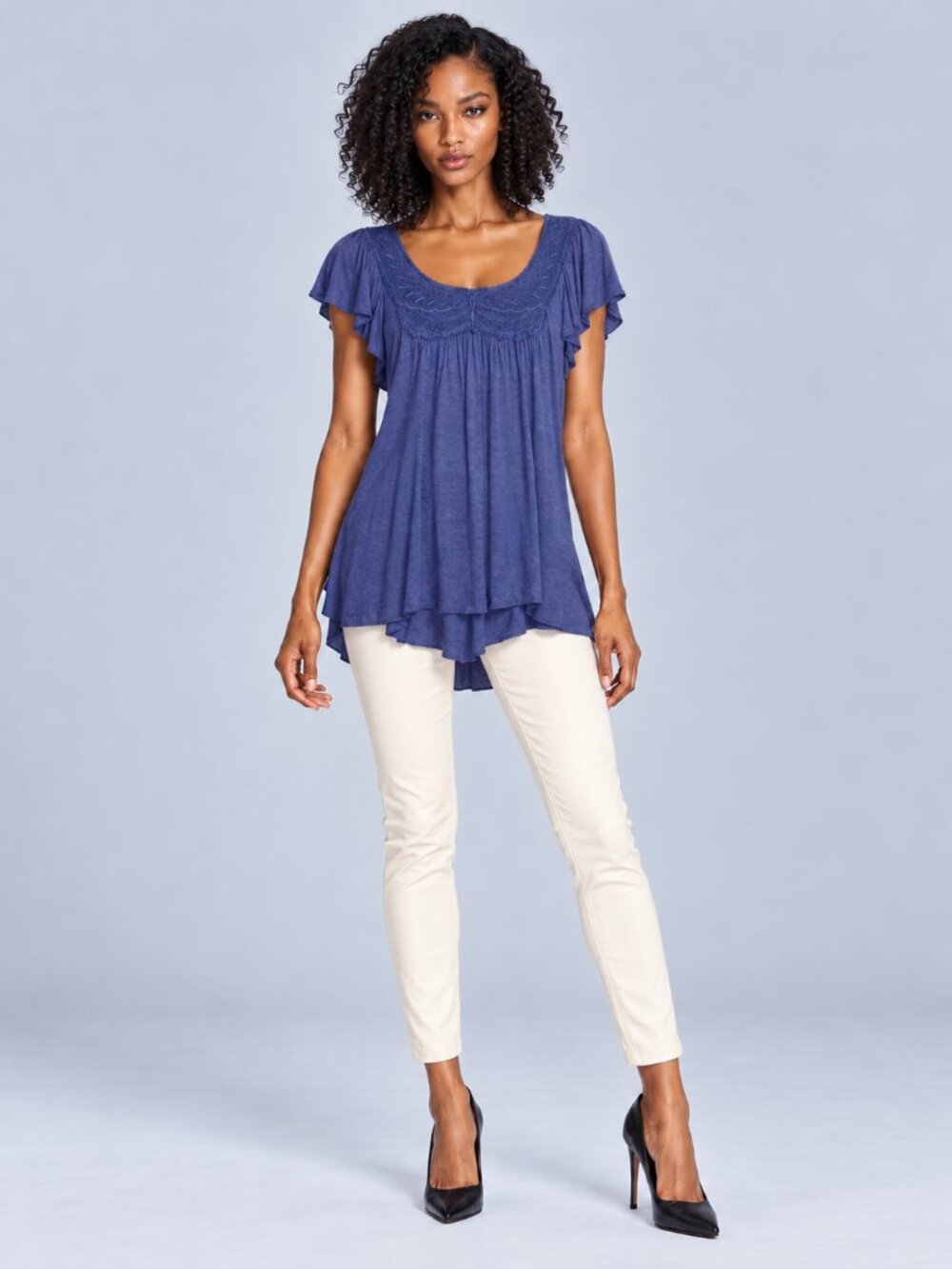 George Women’s Marina Blue Rayon Flutter Sleeve Top – Size Large